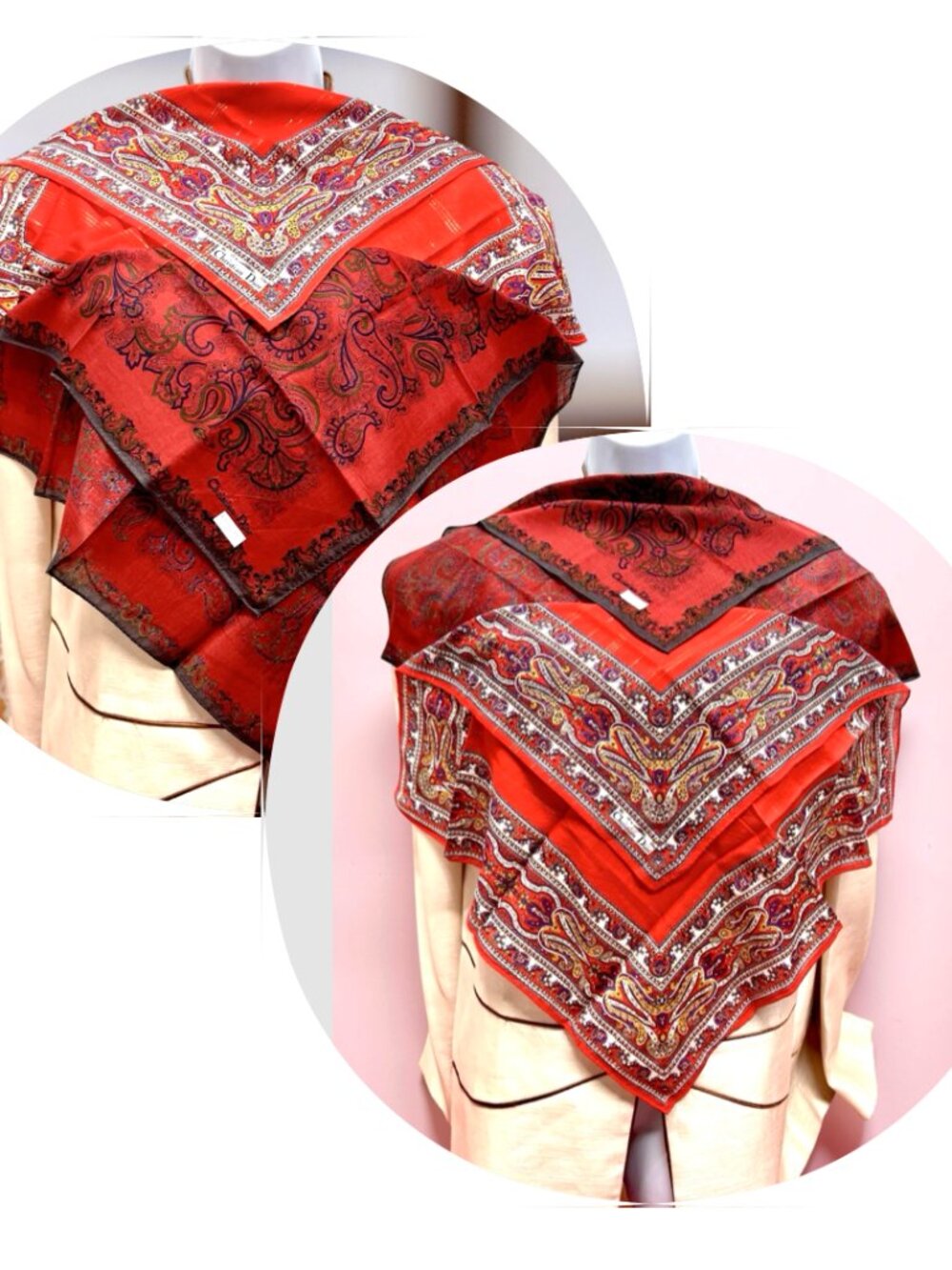 2)  New - Christian Dior  cotton made 19  Mini scarf/Neck-kerchief red floral(44 - Picture 4 of 14